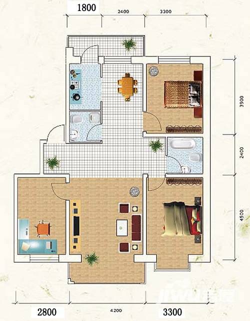 泰华林家园普通住宅121.9㎡户型图