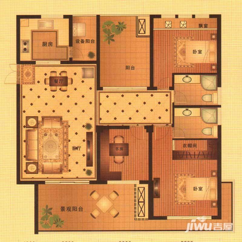 现代府邸3室2厅2卫140㎡户型图