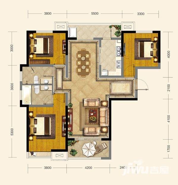 蚌埠万达珍珠坊3室2厅2卫146㎡户型图