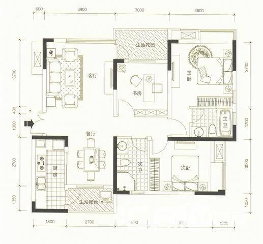 华润二十四城普通住宅88.5㎡户型图