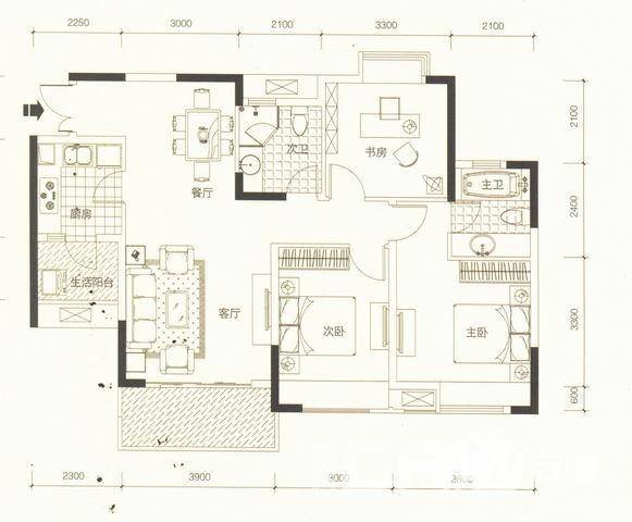 华润二十四城普通住宅88.7㎡户型图