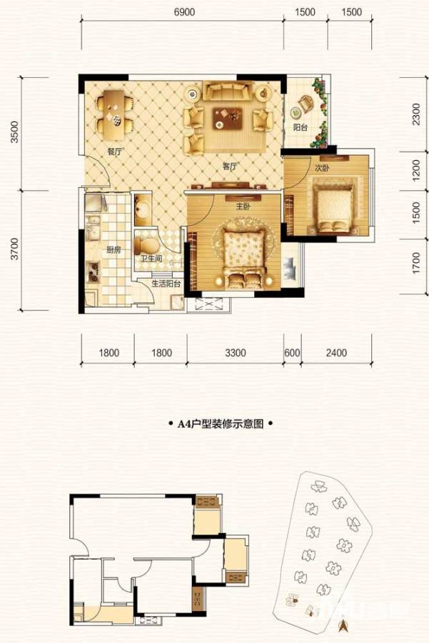 奥园越时代2室2厅1卫户型图