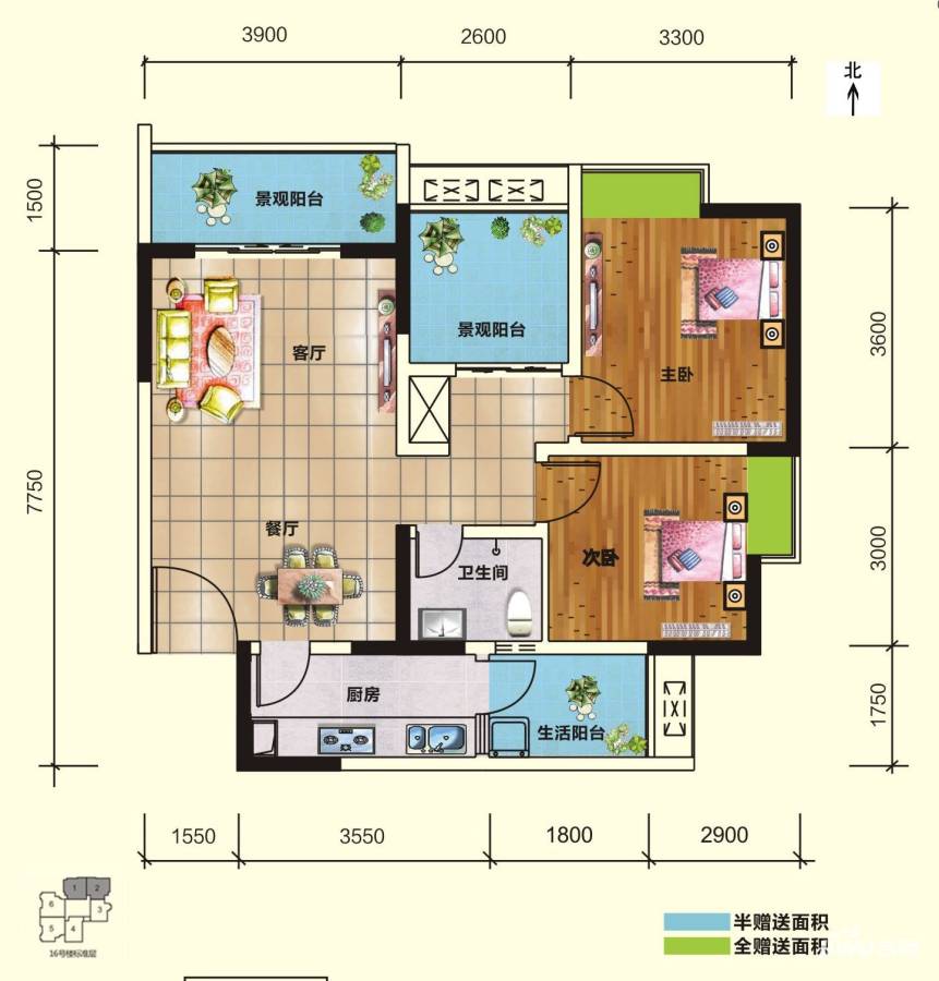 渝开发上城时代普通住宅86㎡户型图