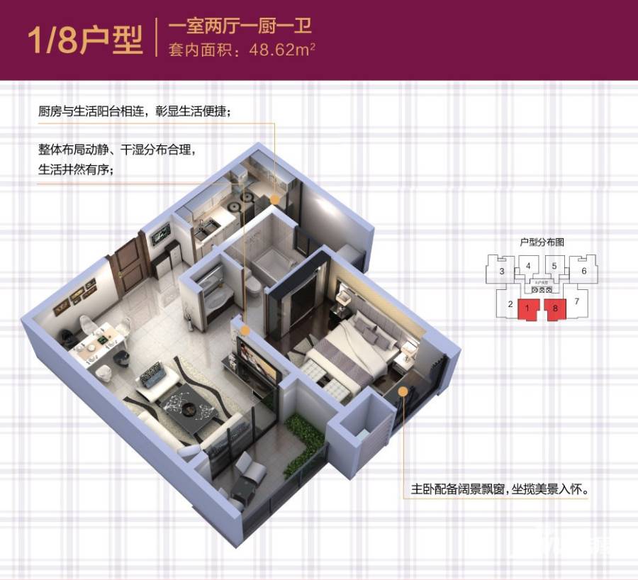 中渝春华秋实普通住宅48.6㎡户型图