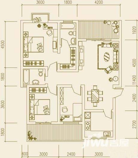 大足棠城丽都3室2厅2卫107.9㎡户型图