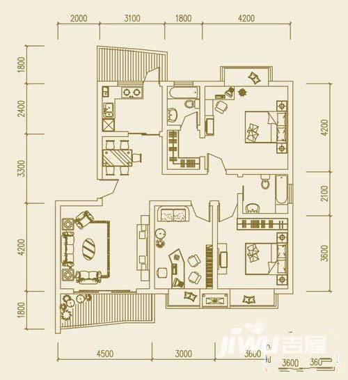 大足棠城丽都3室2厅2卫117.3㎡户型图