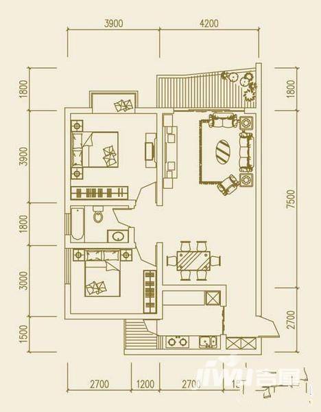 大足棠城丽都普通住宅91.2㎡户型图