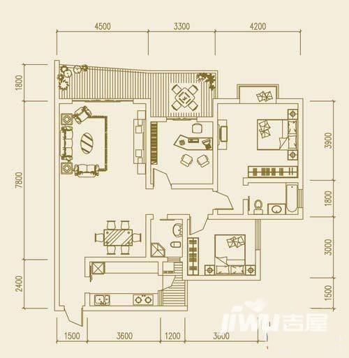 大足棠城丽都3室2厅2卫122㎡户型图