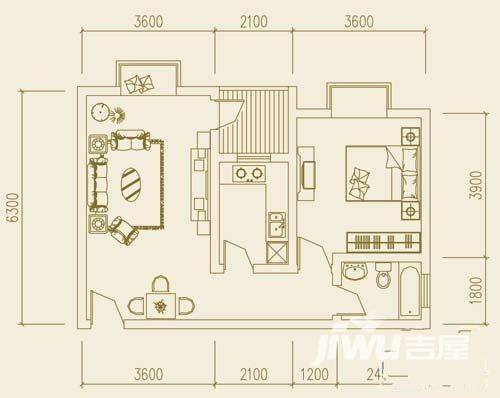 大足棠城丽都普通住宅60.2㎡户型图