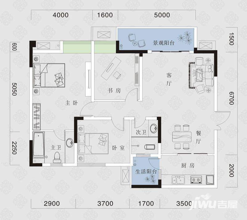 庆业九寨印象普通住宅96.1㎡户型图