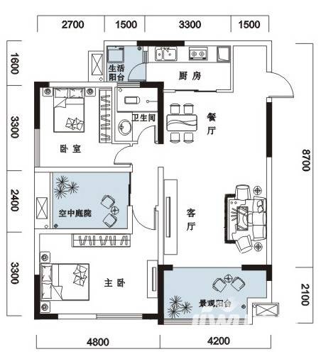 庆业九寨印象2室2厅2卫80.7㎡户型图