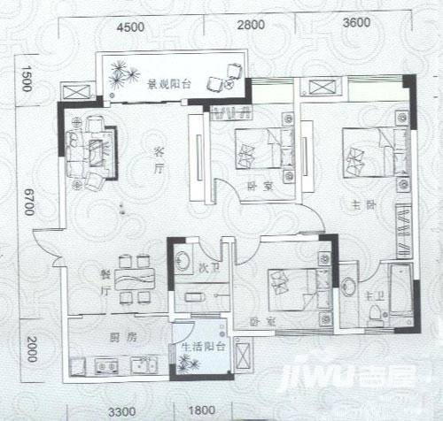 庆业九寨印象3室2厅2卫104.2㎡户型图