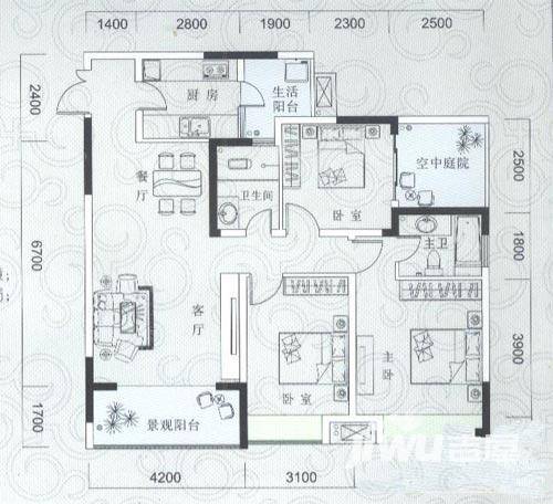 庆业九寨印象3室2厅2卫111.8㎡户型图