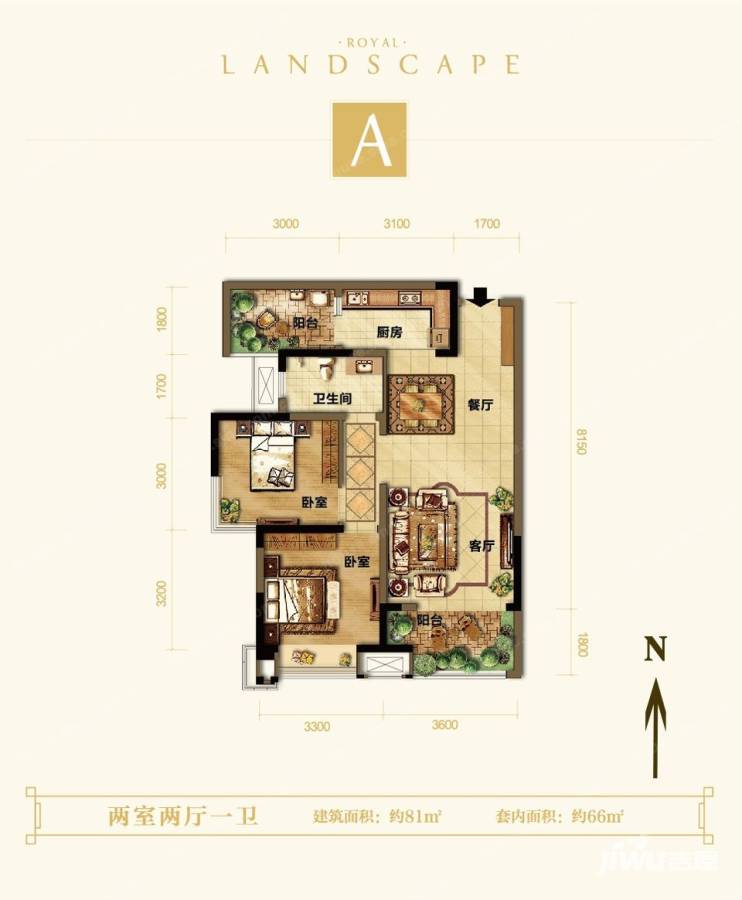 紫御江山普通住宅66㎡户型图