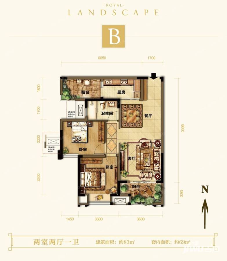 紫御江山普通住宅83㎡户型图