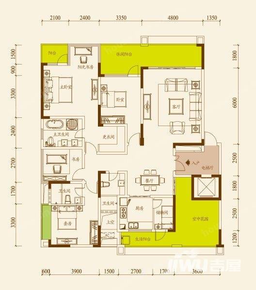 国奥村4室2厅3卫170㎡户型图