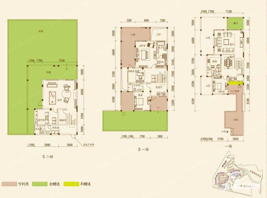 国奥村3室2厅3卫219㎡户型图