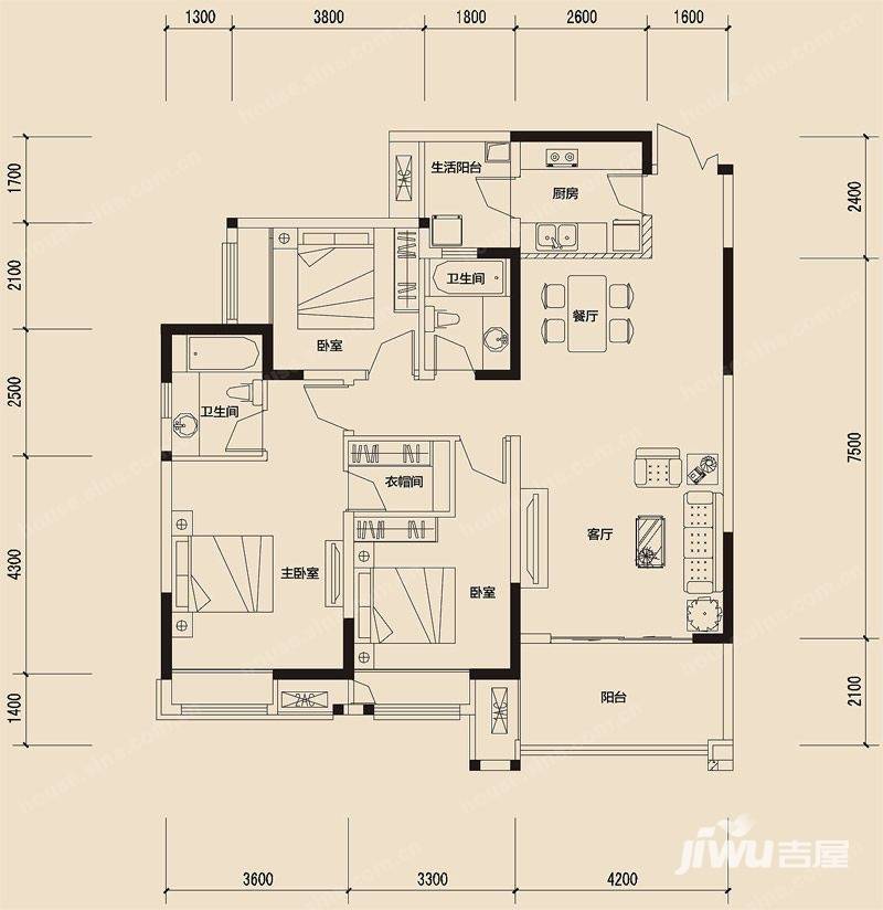 华润二十四城3室2厅2卫103㎡户型图