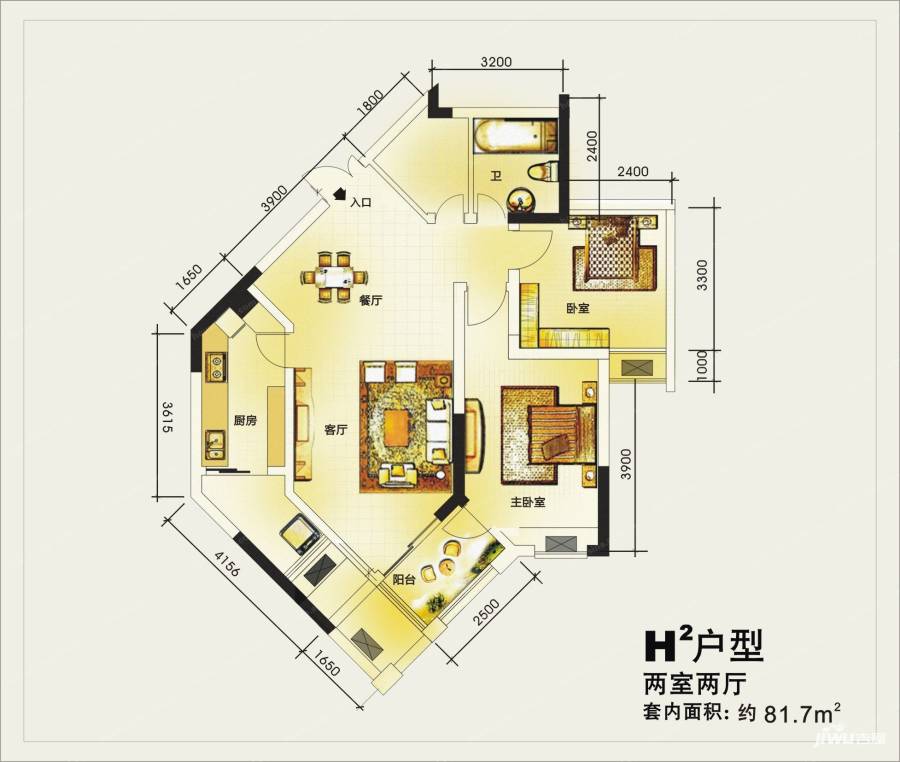 武夷滨江普通住宅81.7㎡户型图