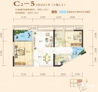 渝隆观江2室2厅1卫65.8㎡户型图