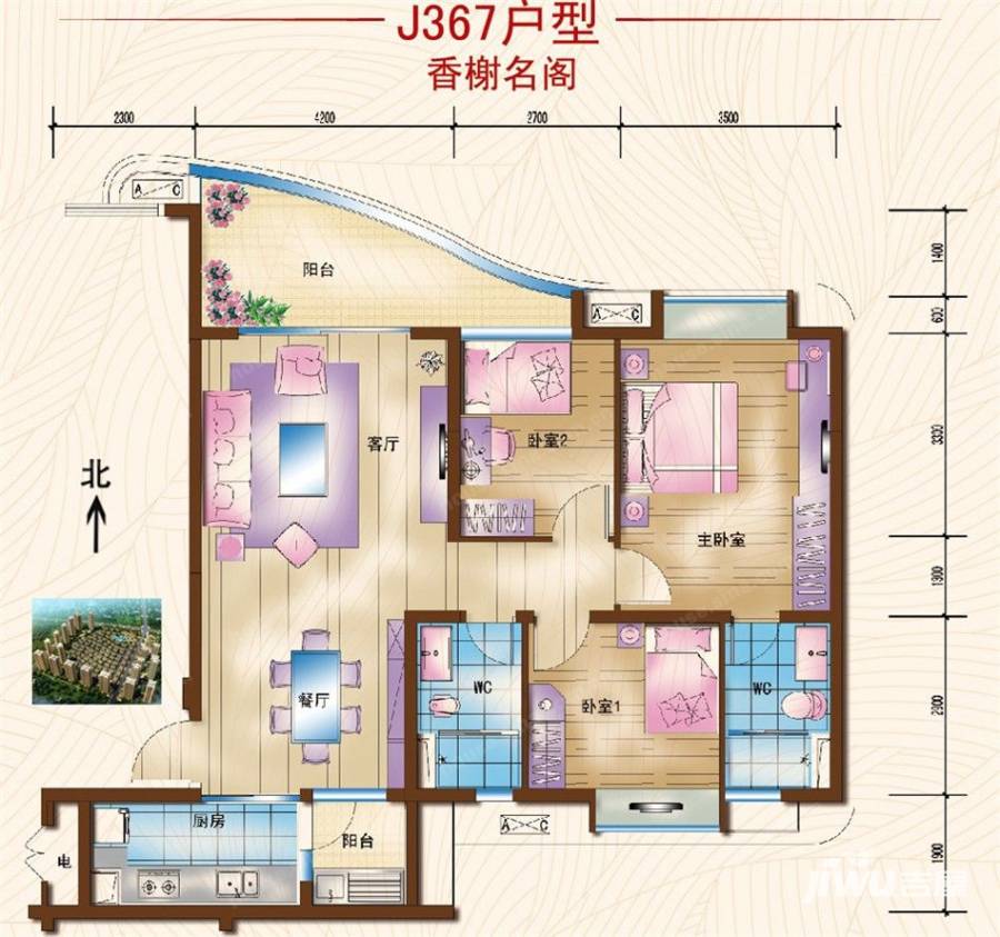 碧桂園翡翠城碧桂園翡翠城戶型圖 j367戶型建面約118平米三室兩廳雙衛