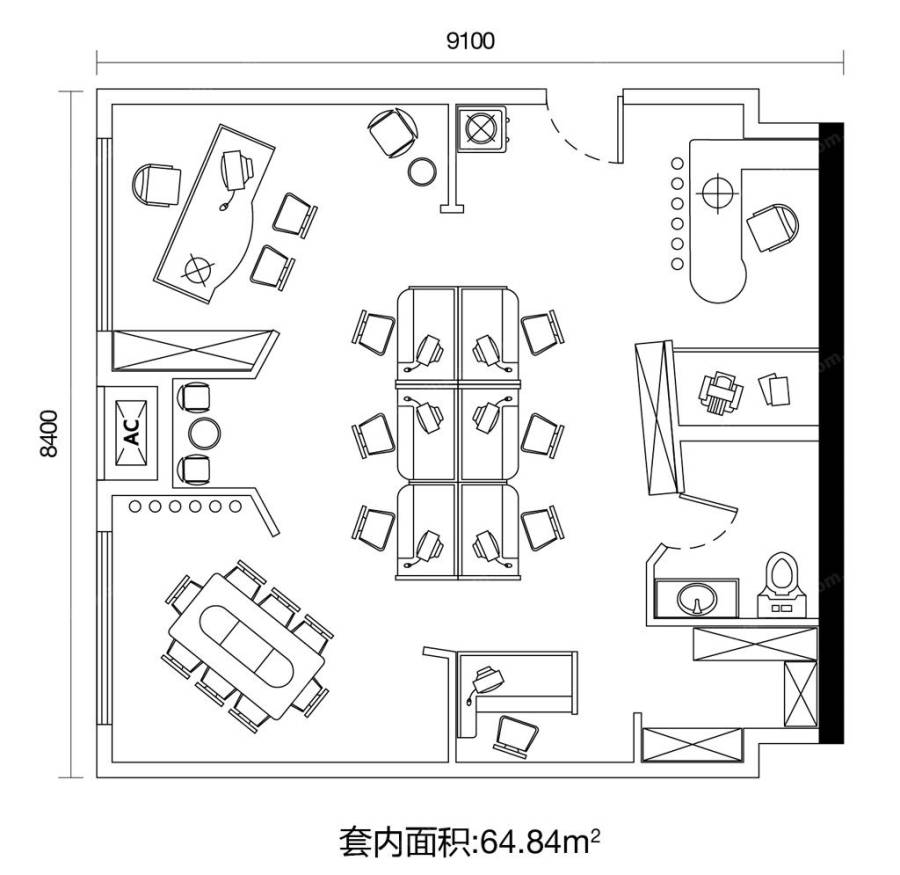 重庆巴南万达广场普通住宅64.8㎡户型图