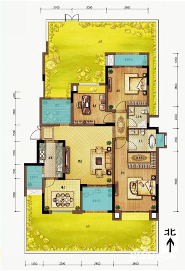 中铁北美时光3室2厅2卫126.1㎡户型图