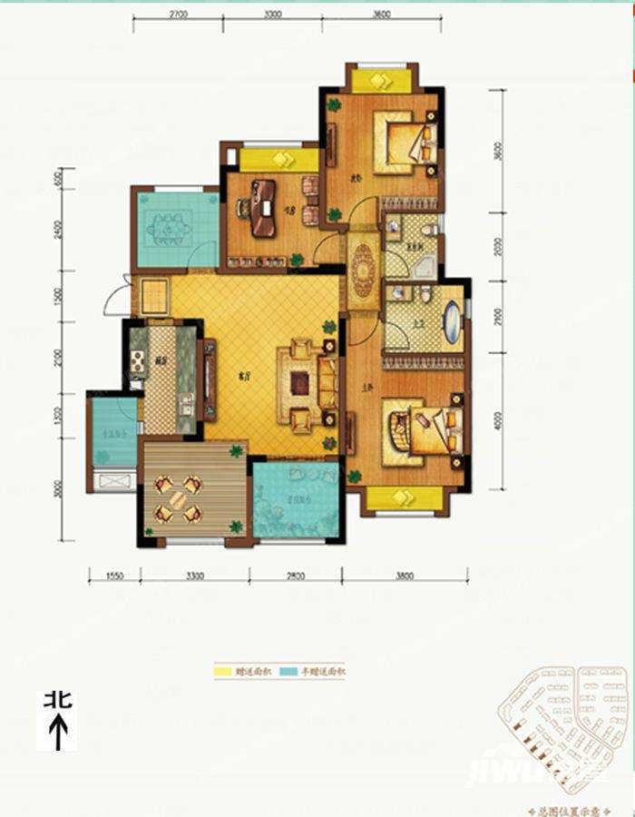 中铁北美时光3室2厅2卫117.7㎡户型图