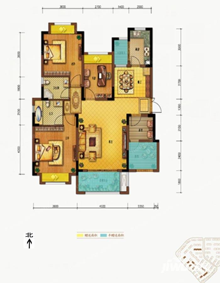 中铁北美时光3室2厅2卫123.4㎡户型图