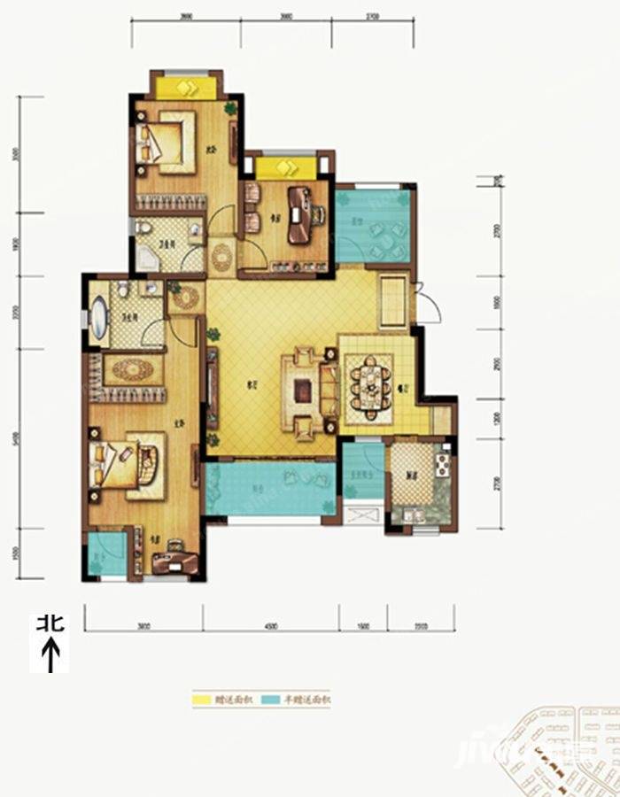 中铁北美时光3室2厅2卫132.7㎡户型图