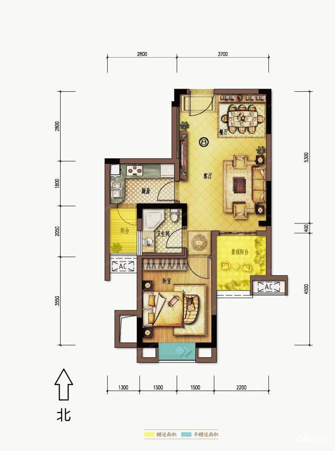 中铁北美时光普通住宅55.7㎡户型图