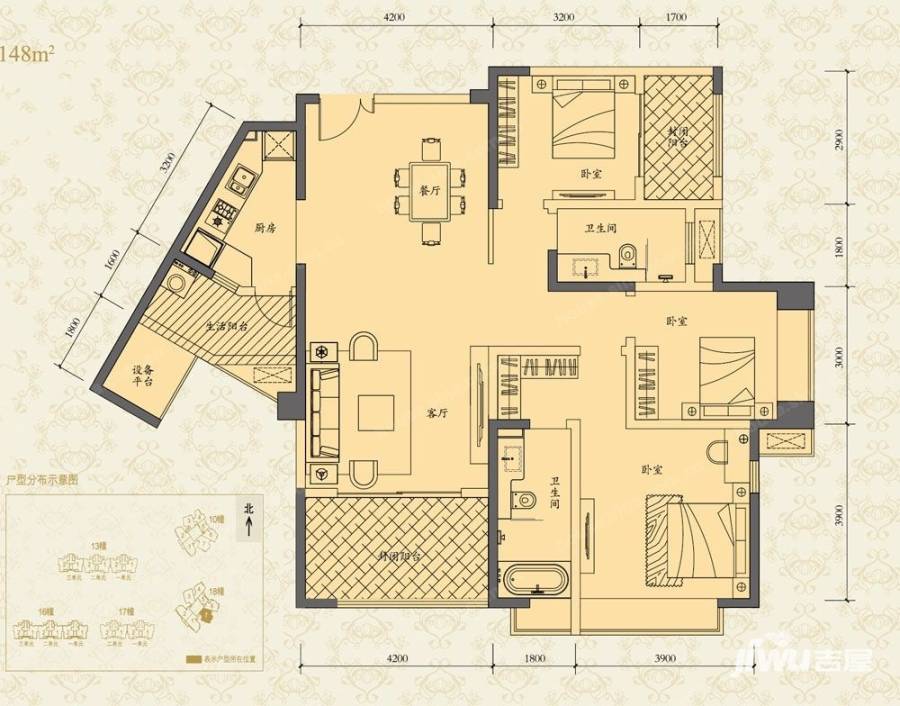 恒大御龙天峰3室2厅2卫户型图