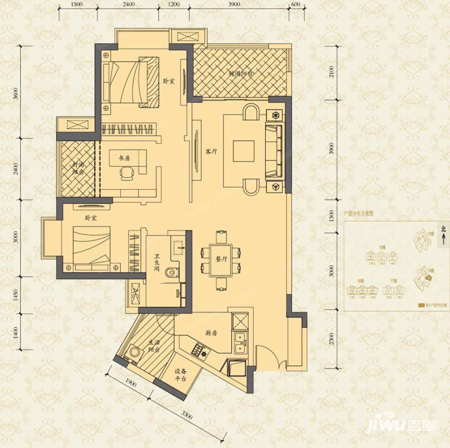 恒大御龙天峰2室2厅1卫户型图