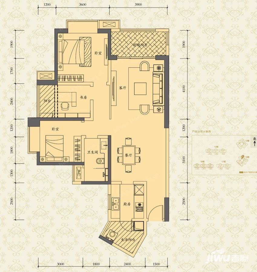 恒大御龙天峰2室2厅1卫户型图