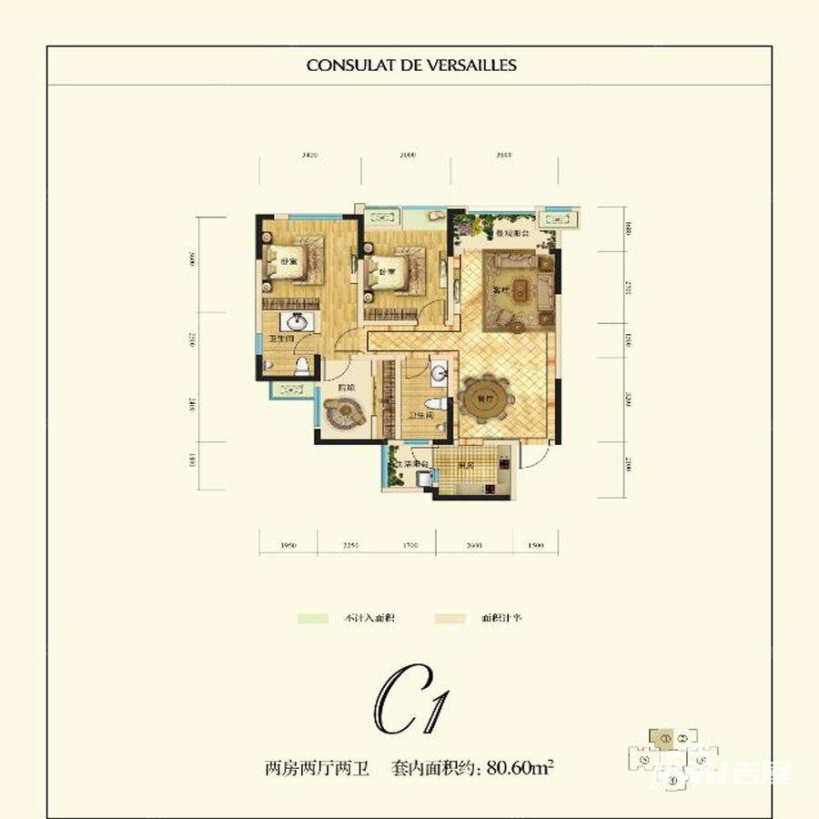 融创凡尔赛领馆普通住宅80.6㎡户型图