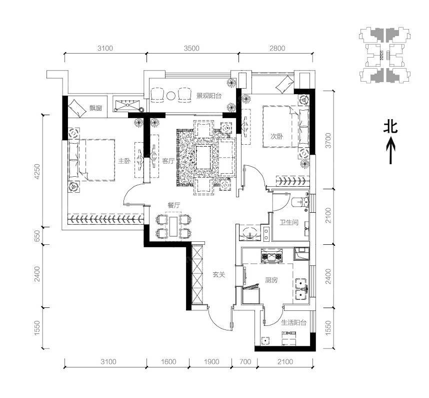 万科悦湾普通住宅72㎡户型图