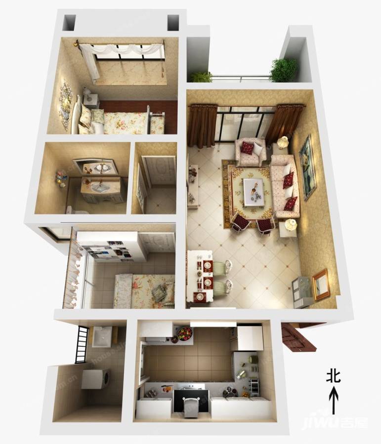 融汇半岛格林美地2室2厅1卫61㎡户型图