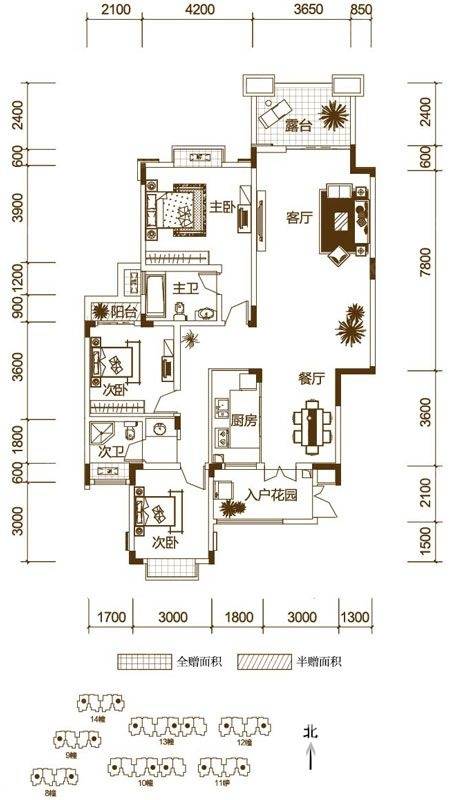 渝高香洲3室2厅2卫149㎡户型图