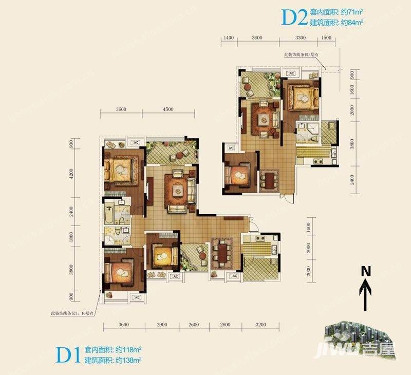 融汇江山5室4厅3卫210㎡户型图