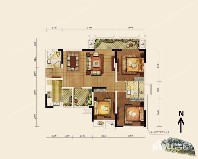 融汇江山3室2厅2卫110㎡户型图