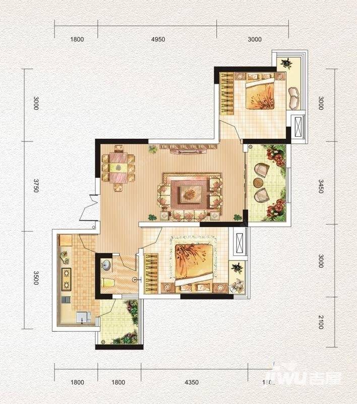 长河湾普通住宅59.1㎡户型图