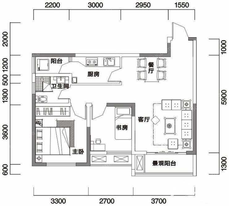 北麓国际城普通住宅62㎡户型图