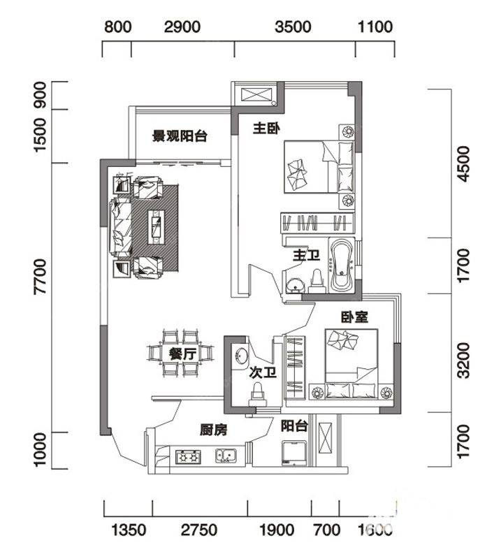 北麓国际城普通住宅69.7㎡户型图