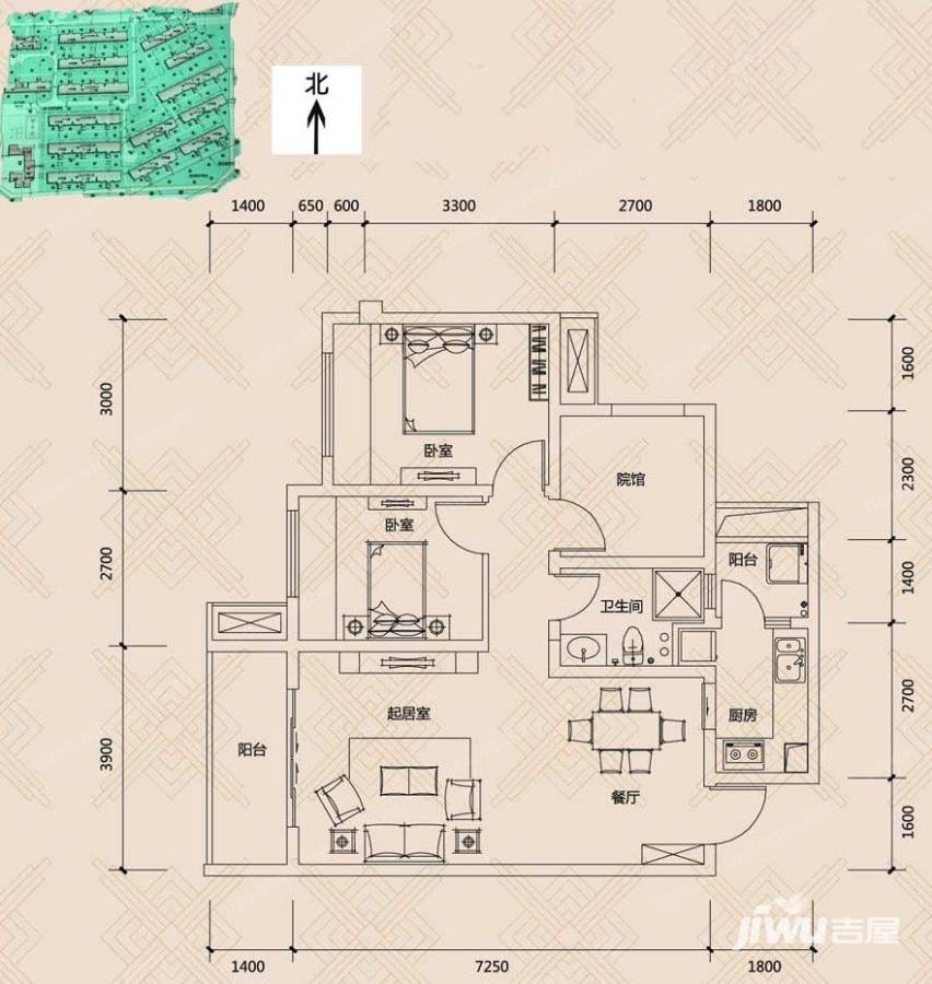 协信城立方普通住宅65㎡户型图