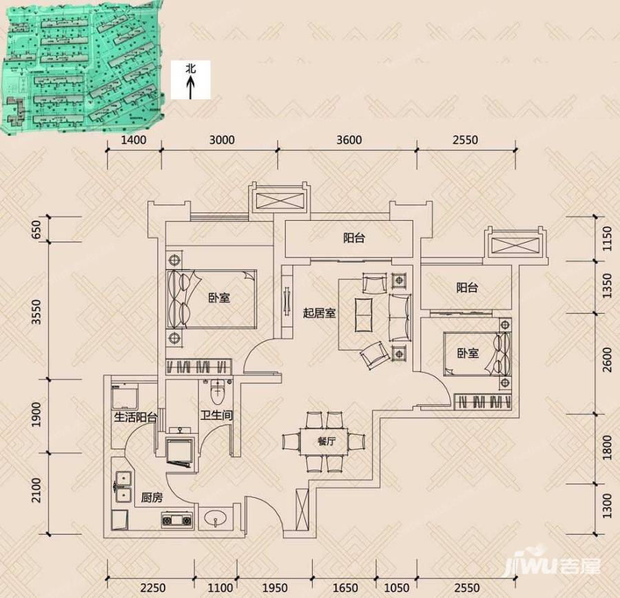 协信城立方普通住宅57㎡户型图