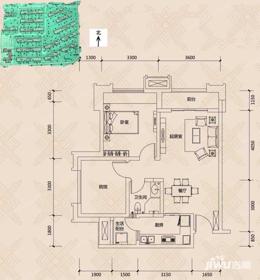 协信城立方1室2厅1卫54㎡户型图