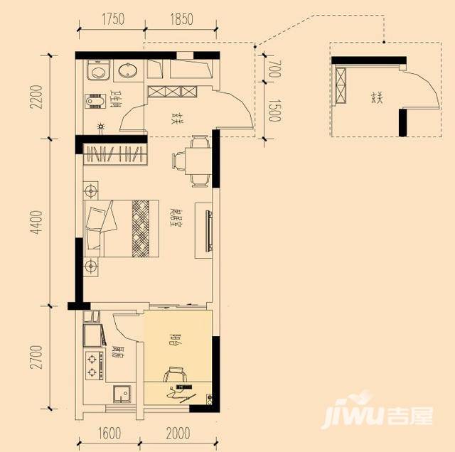 金鹏两江时光普通住宅29.9㎡户型图