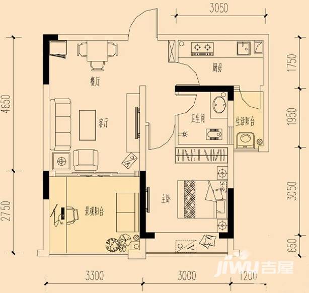 金鹏两江时光普通住宅43.5㎡户型图