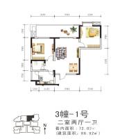 盛美居2室2厅1卫72㎡户型图