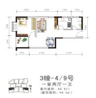 盛美居1室2厅1卫44.5㎡户型图